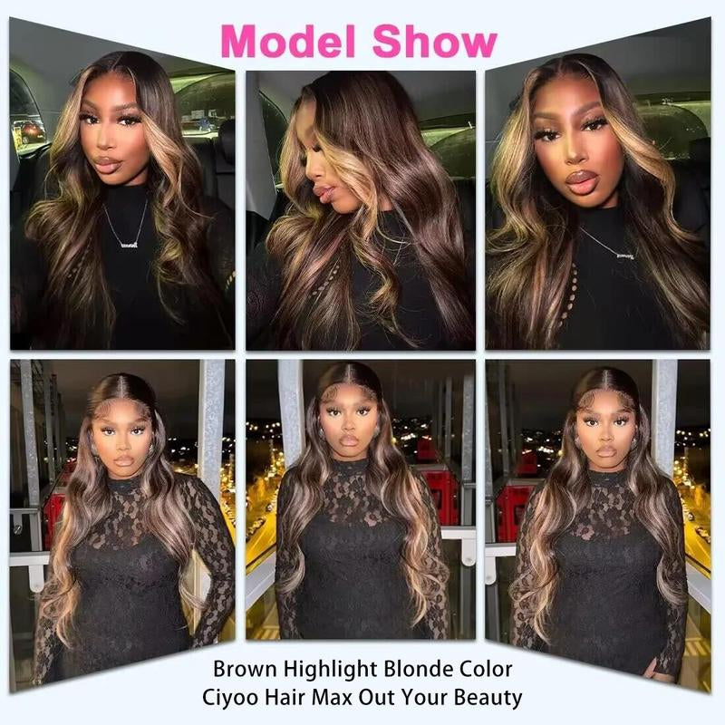 Brown Blonde Highlights Body Wave 13x6 HD Transparent Lace Front Wig - 180% Density Human Hair, Colored Wig