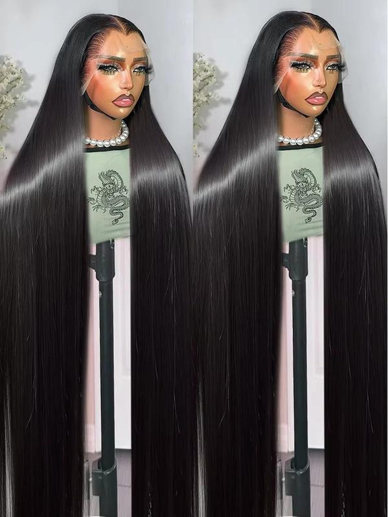 Black Bone Straight 13x6 HD Transparent Lace Front Wig - 180% Density Human Hair Wig