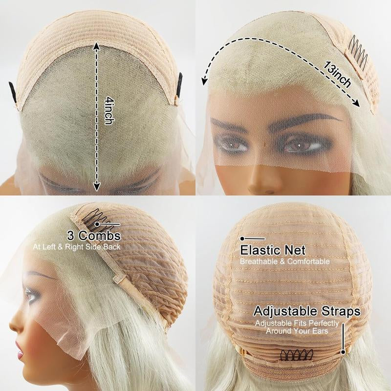 Platinum Blonde Body Wave 13x4 HD Transparent Lace Front Wig - 180% Density Human Hair, Colored Wig