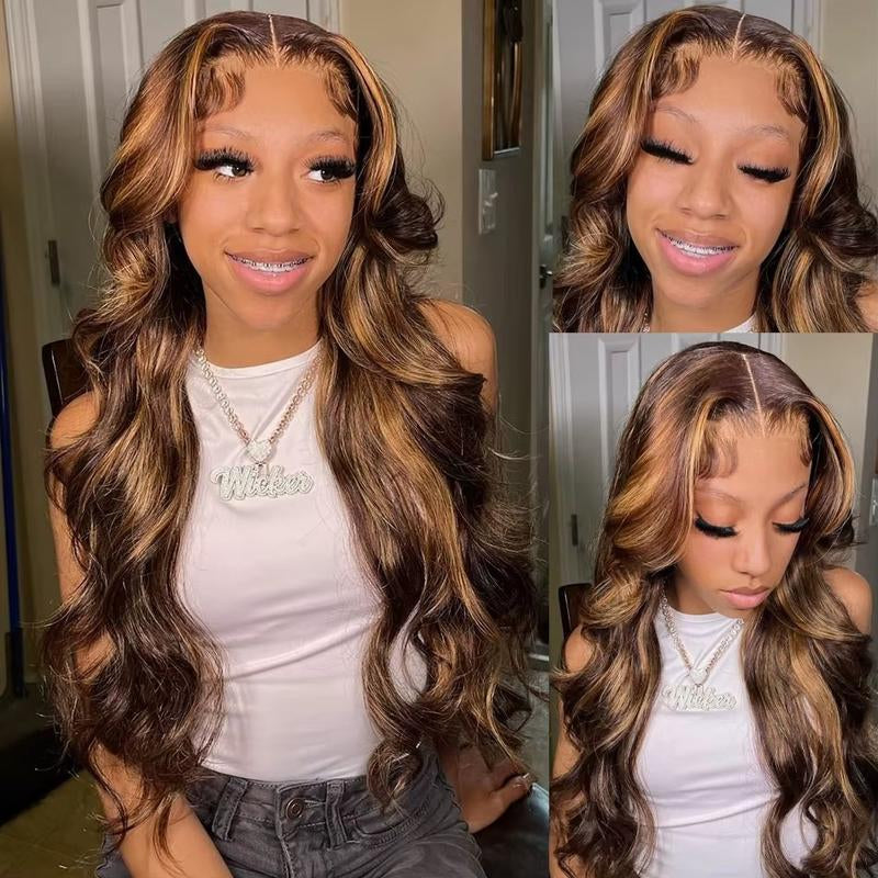 Human Hair Lace Front Wig – 13x6 HD Transparent, P4/27 Highlights – Body Wave - 180% Density