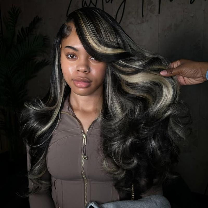 Blonde Highlight Body Wave 13x4 HD Transparent Lace Front Wig - 180% Density Human Hair, Colored Wig