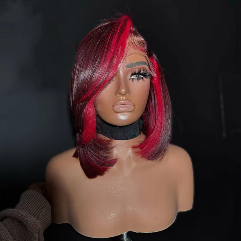 Highlight Red 99J Straight Bob 13x4 HD Transparent Lace Front Wig - 180% Density Human Hair, Colored Wig