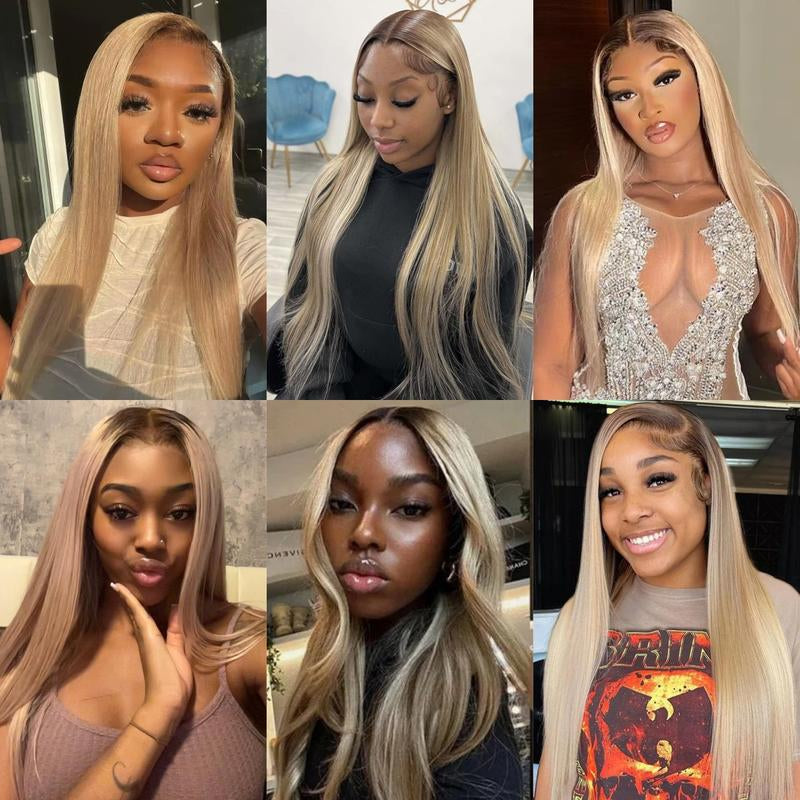 Ash Blonde Straight 13x4 HD Transparent Lace Front Wig - 200% Density Human Hair, Colored Wig