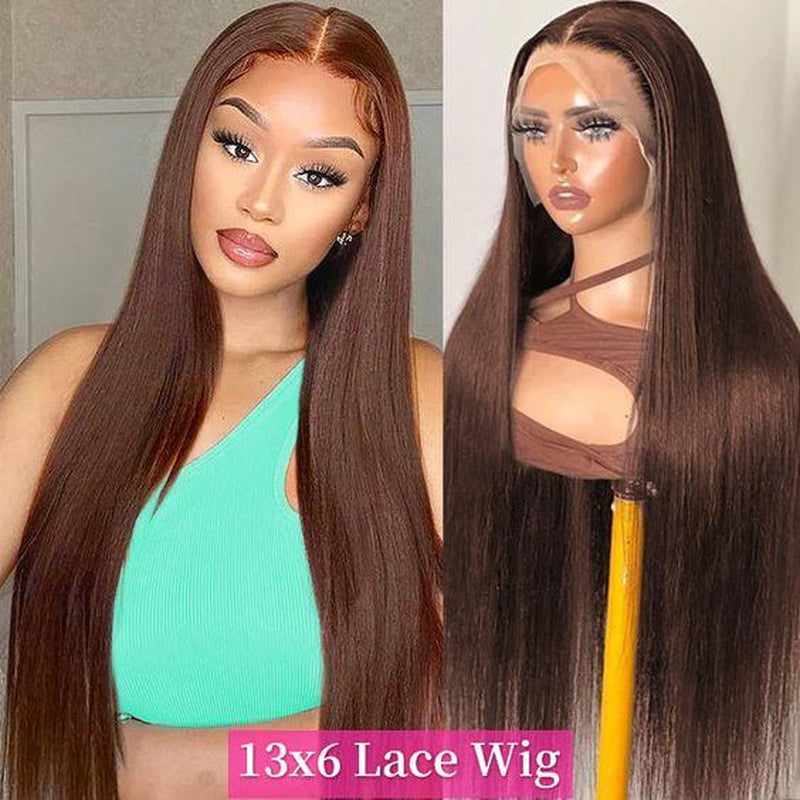Chocolate Brown Straight and Body Wave 13X6 HD Transparent Lace Front Wig - 180% Density Human Hair, Colored Wig