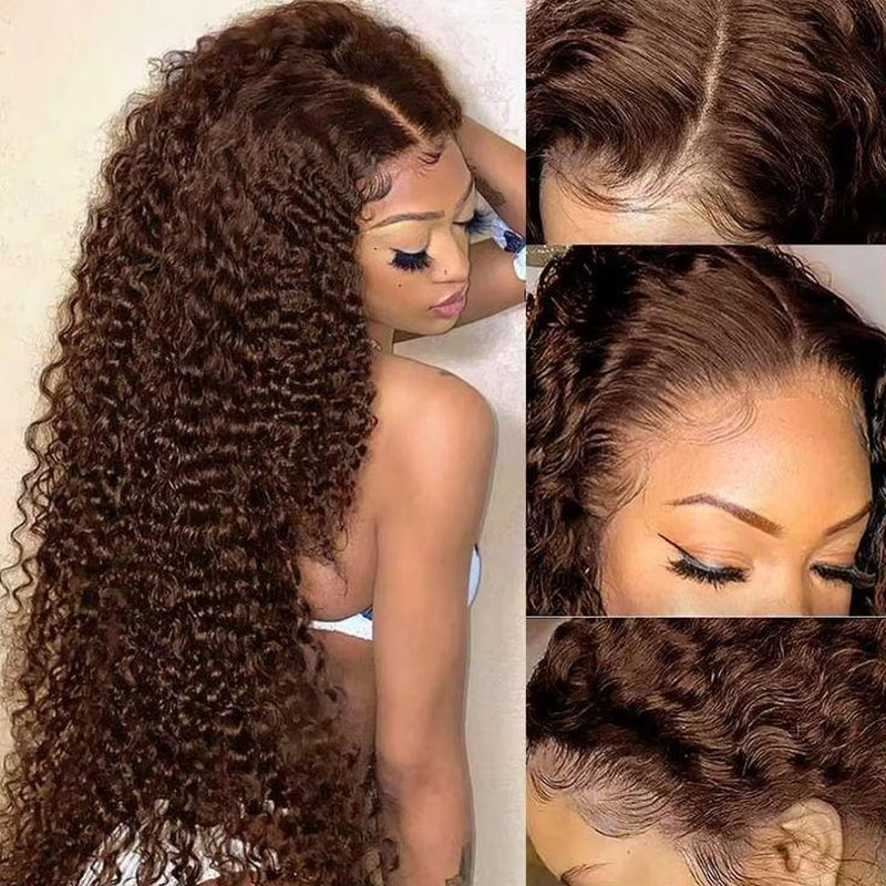Chocolate Brown Deep Wave 13x4 HD Transparent Lace Front Wig - 180% Density Human Hair, Colored Wig