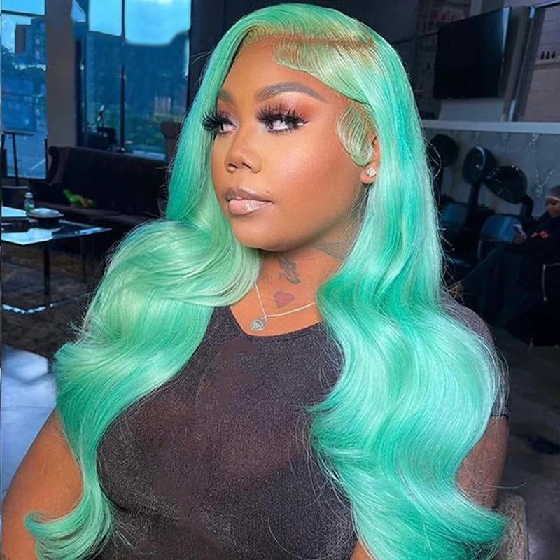 Mint Green Body Wave 13x4 HD Transparent Lace Front Wig - 180% Density Human Hair, Colored Wig