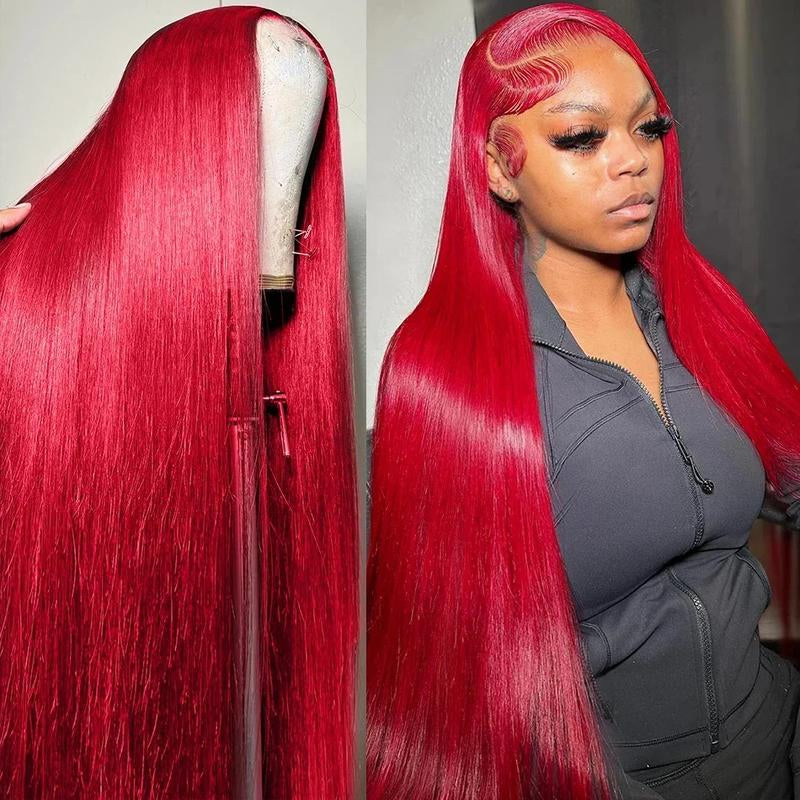 Red Straight and Body Wave 13X6 HD Transparent Lace Front Wig - 180% Density Human Hair, Colored Wig for Women