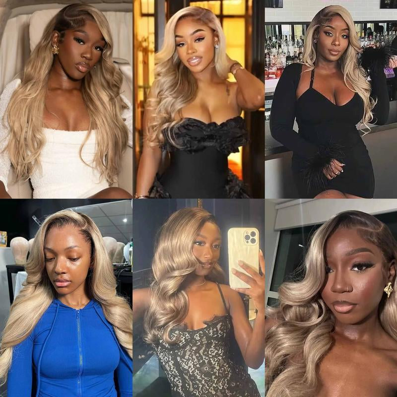 Milk Tea Ombre Ash Blonde Body Wave 13x6 HD Transparent Lace Front Wig - 180% Density Human Hair, Colored Wig