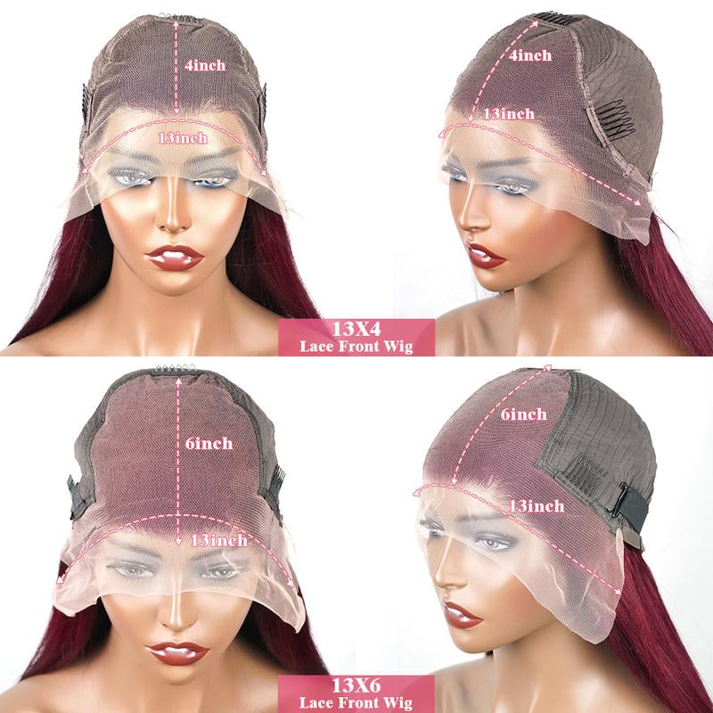 99J Burgundy Body Wave 13X6 Lace Front Wig - 180% Density Human Hair, Colored Wig
