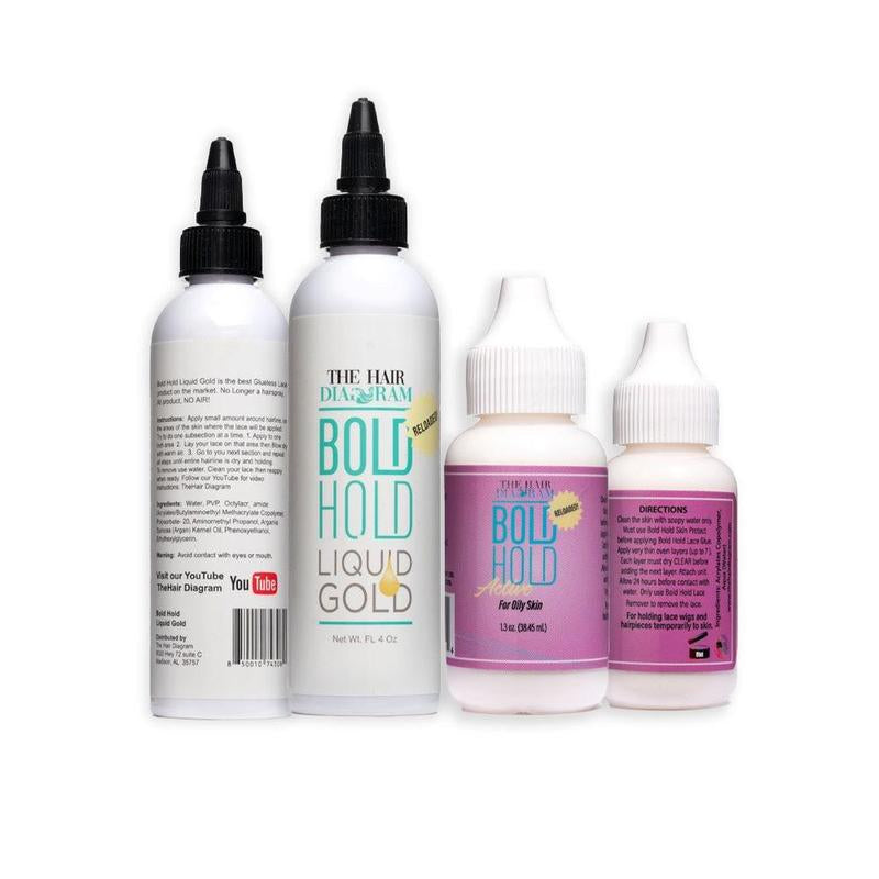 Bold Hold Active Lace Wig Glue 1.3Oz & Liquid Gold 4Oz Combo Pack