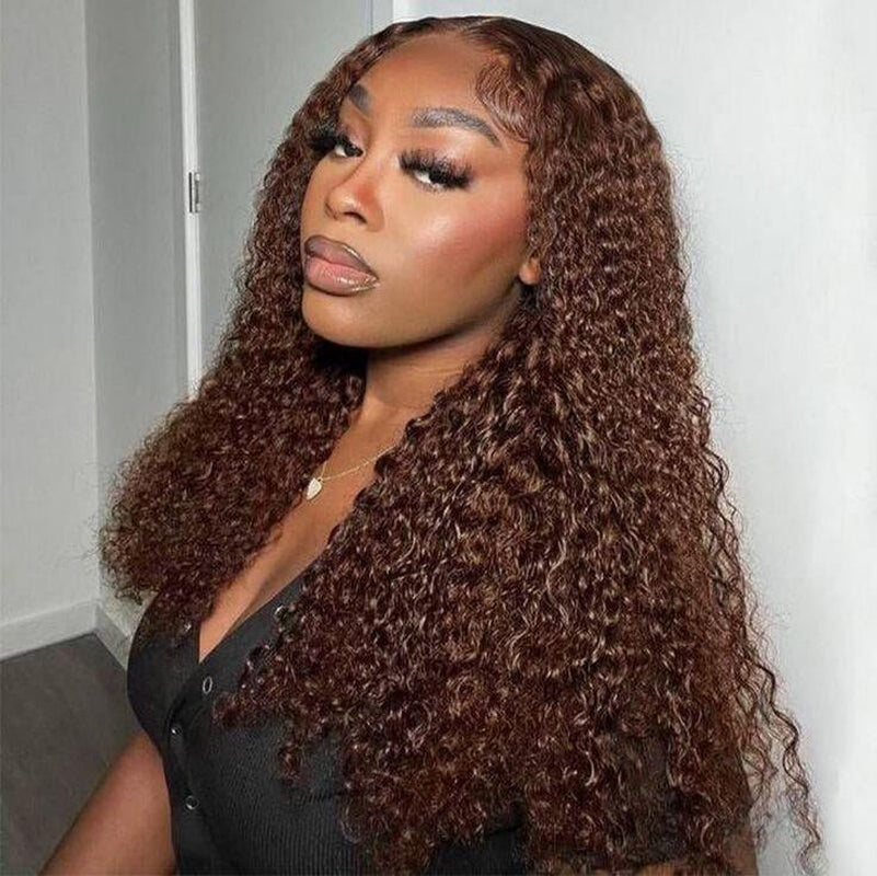 Chocolate Brown Deep Wave 13x4 HD Transparent Lace Front Wig - 180% Density Human Hair, Colored Wig