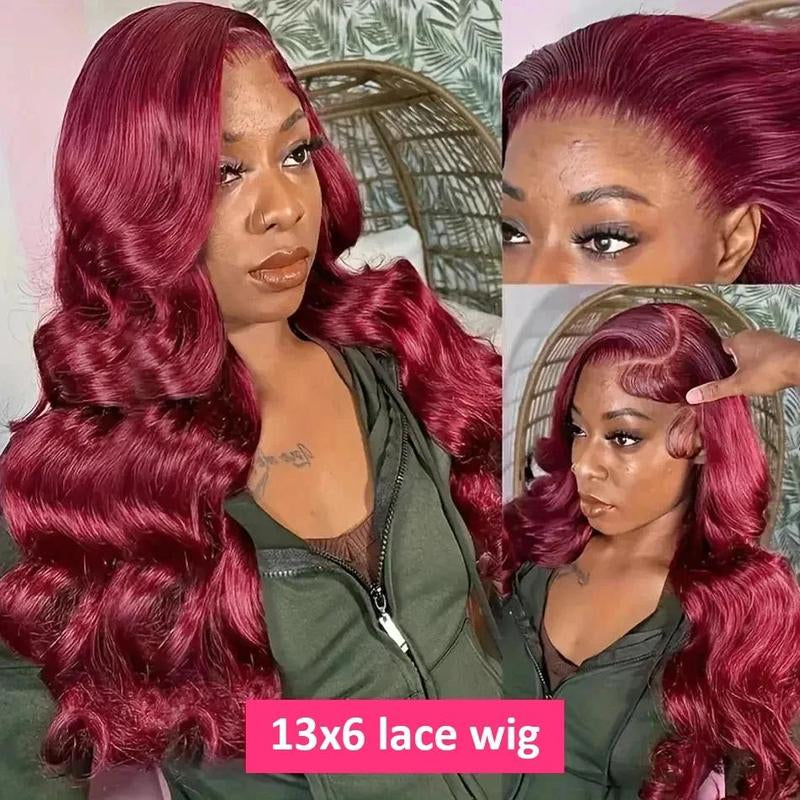 99J Burgundy Body Wave 13X6 Lace Front Wig - 180% Density Human Hair, Colored Wig