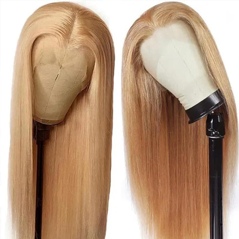 27# Honey Blonde Straight 13X6 HD Transparent Lace Front Wig - 180% Density Human Hair, Colored Wig