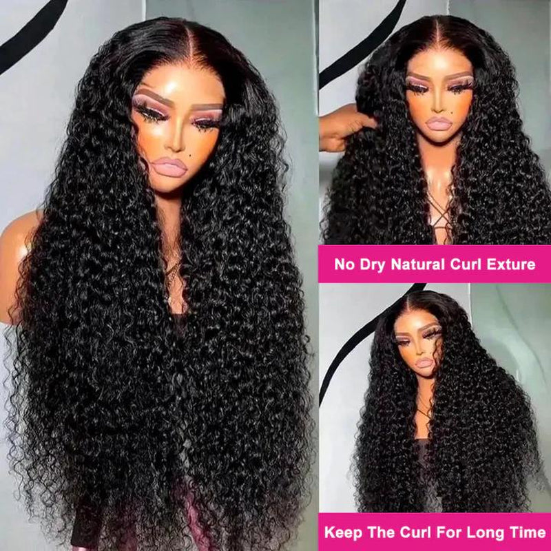 Black Jerry Curl 13x6 HD Transparent Lace Front Wig - 180% Density Human Hair Wig