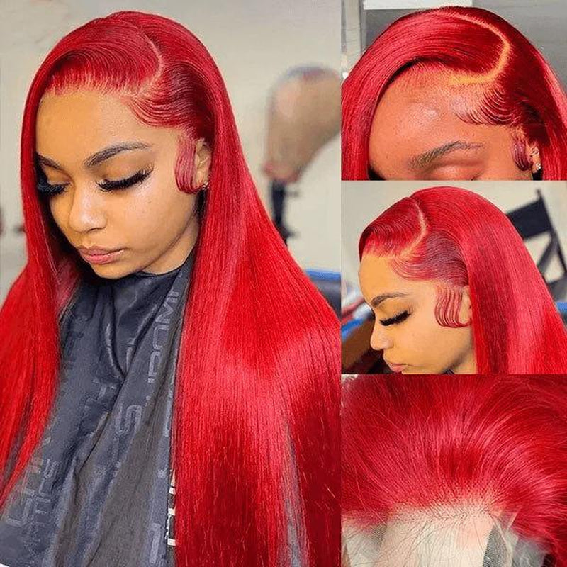 Red Straight and Body Wave 13X6 HD Transparent Lace Front Wig - 180% Density Human Hair, Colored Wig for Women