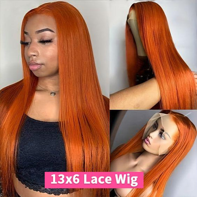 Ginger Straight HD Transparent 13x6 Lace Front Wig Human Hair - 180% Human Hair, Colored Wig