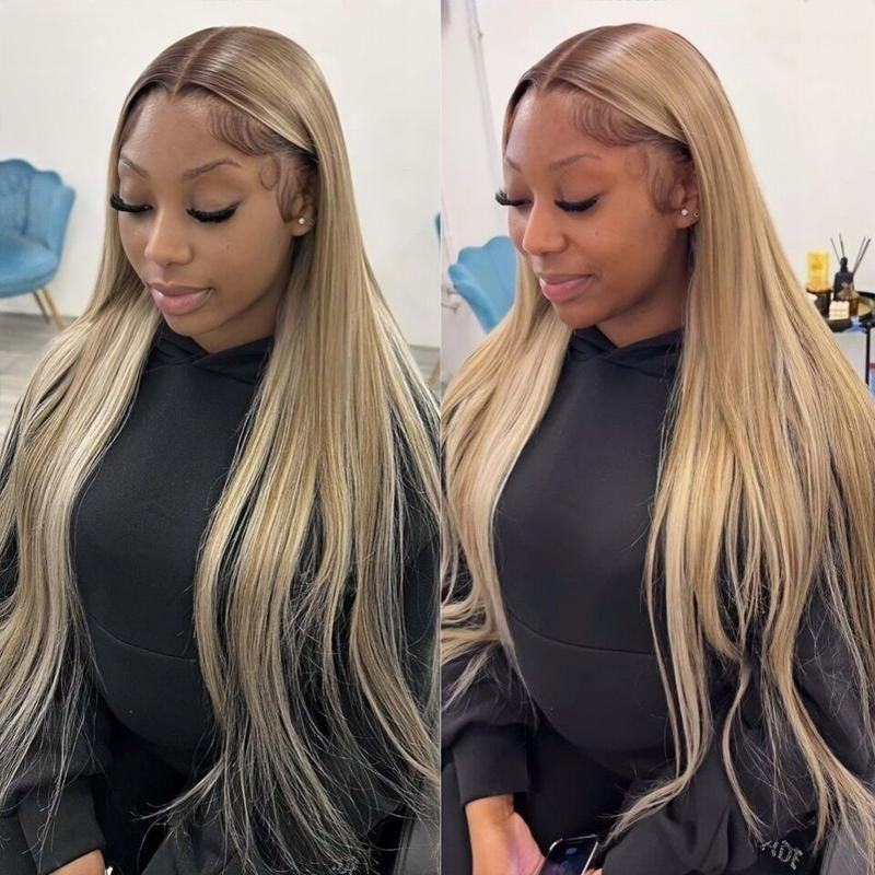 Ash Blonde Straight 13x4 HD Transparent Lace Front Wig - 200% Density Human Hair, Colored Wig