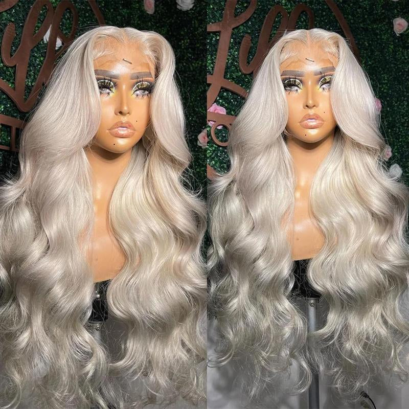 Platinum Blonde Body Wave 13x4 HD Transparent Lace Front Wig - 180% Density Human Hair, Colored Wig