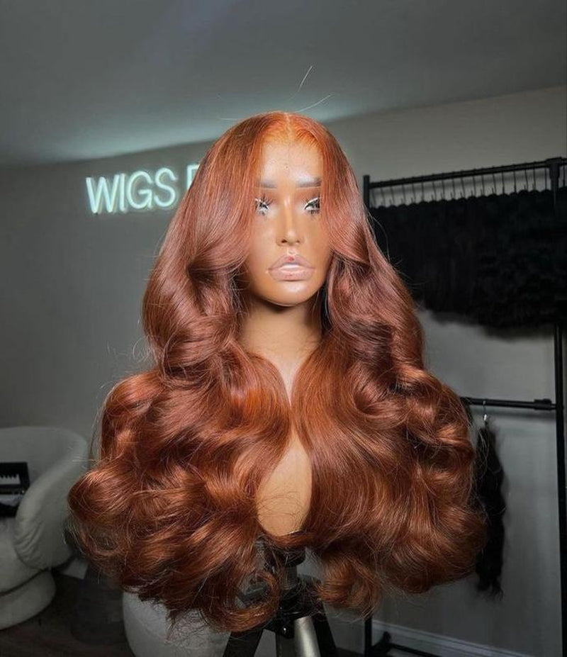 Ginger Orange Body Wave HD Transparent Lace Front Wig - 180% Density Human Hair, Colored Wig
