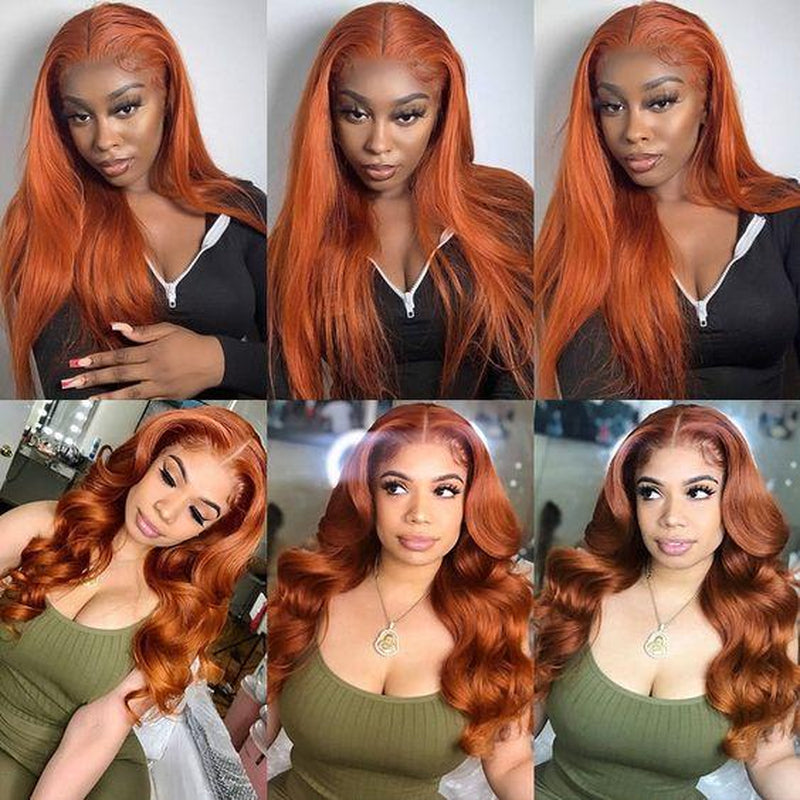 Ginger Straight HD Transparent 13x6 Lace Front Wig Human Hair - 180% Human Hair, Colored Wig
