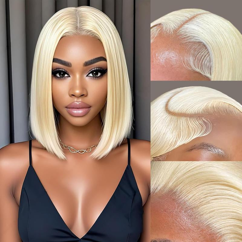 613 Blonde Straight Bob 13x4 HD Transparent Lace Front Wig - 200% Density Human Hair, Colored Wig