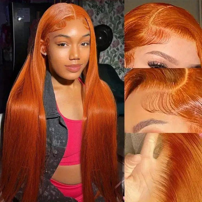 Ginger Straight HD Transparent 13x6 Lace Front Wig Human Hair - 180% Human Hair, Colored Wig