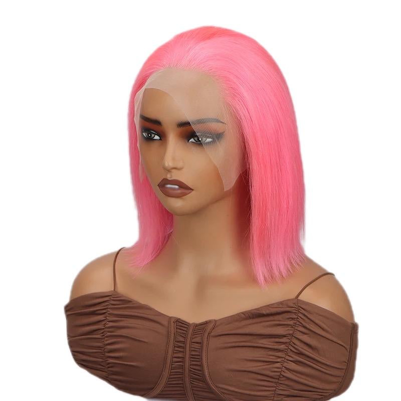 Pink Straight Bob 13X4 Lace Front Wig - 150% Density Human Hair, Colored Wig