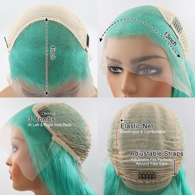 Mint Green Body Wave 13x4 HD Transparent Lace Front Wig - 180% Density Human Hair, Colored Wig
