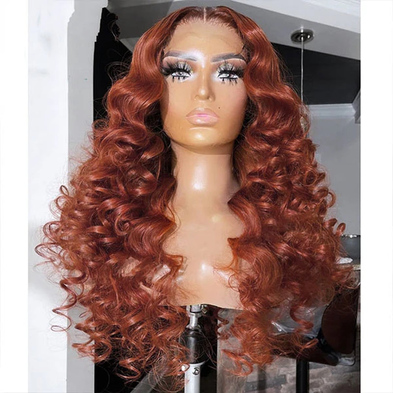 Auburn/Reddish Brown Deep Wave 13X4 HD Transparent Lace Front Wig - 180% Density Human Hair, Colored Wig