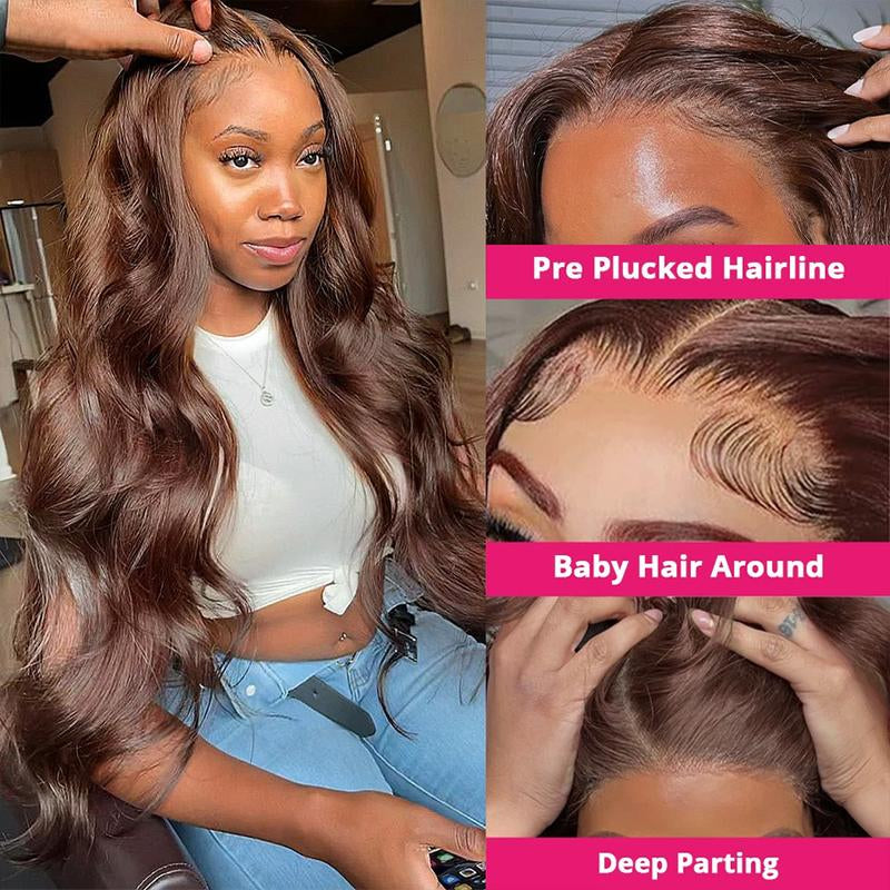 Chocolate Brown Straight and Body Wave 13X6 HD Transparent Lace Front Wig - 180% Density Human Hair, Colored Wig