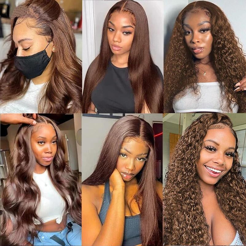 Chocolate Brown Straight and Body Wave 13X6 HD Transparent Lace Front Wig - 180% Density Human Hair, Colored Wig