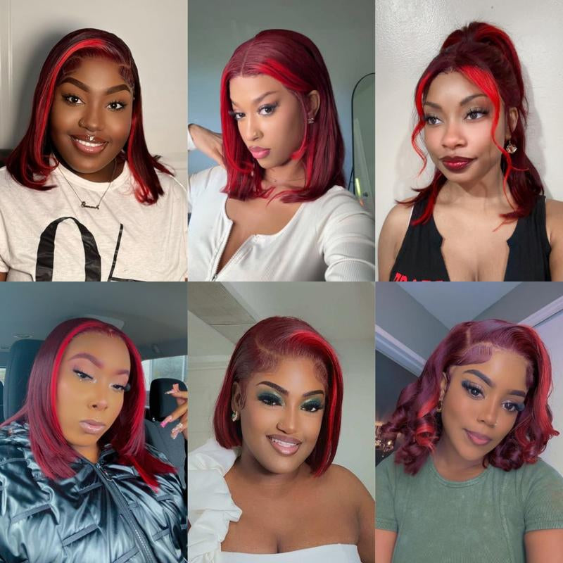 Highlight Red 99J Straight Bob 13x4 HD Transparent Lace Front Wig - 180% Density Human Hair, Colored Wig