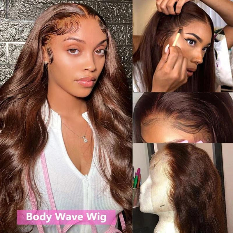Chocolate Brown Straight and Body Wave 13X6 HD Transparent Lace Front Wig - 180% Density Human Hair, Colored Wig