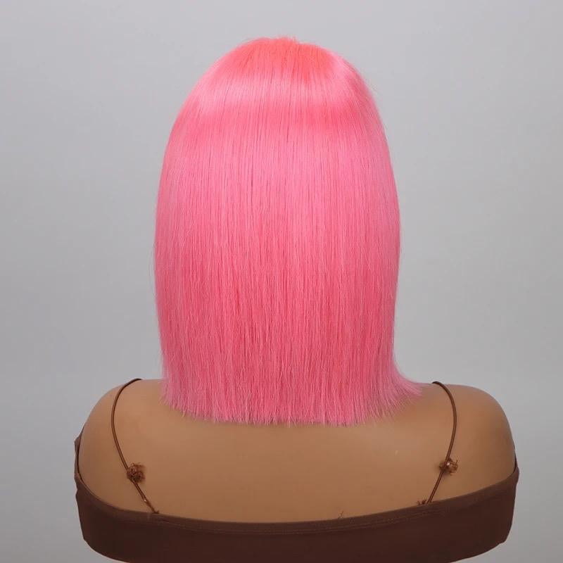 Pink Straight Bob 13X4 Lace Front Wig - 150% Density Human Hair, Colored Wig