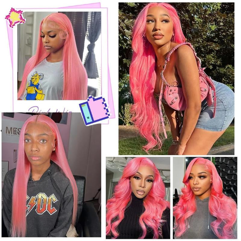 Pink Straight 13x4 HD Transparent Lace Front Wig – 180% Density Human Hair, Colored Wig for Women