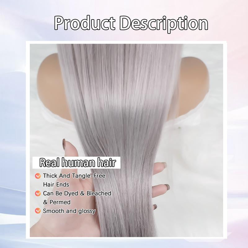 Silver Grey Straight 13x6 HD Transparent Lace Front Wig - 180% Density Human Hair, Colored Wig