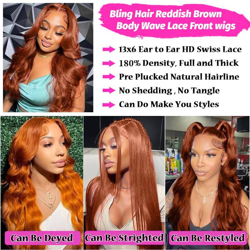 Ginger Orange Body Wave HD Transparent Lace Front Wig - 180% Density Human Hair, Colored Wig