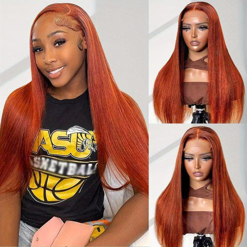 Ginger Straight HD Transparent 13x6 Lace Front Wig Human Hair - 180% Human Hair, Colored Wig