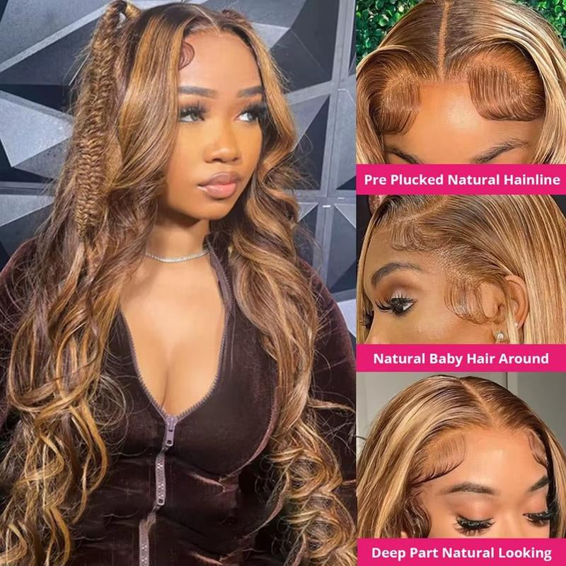Human Hair Lace Front Wig – 13x6 HD Transparent, P4/27 Highlights – Body Wave - 180% Density