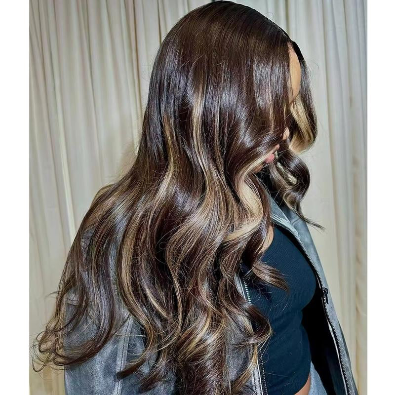 Brown Blonde Highlights Body Wave 13x6 HD Transparent Lace Front Wig - 180% Density Human Hair, Colored Wig