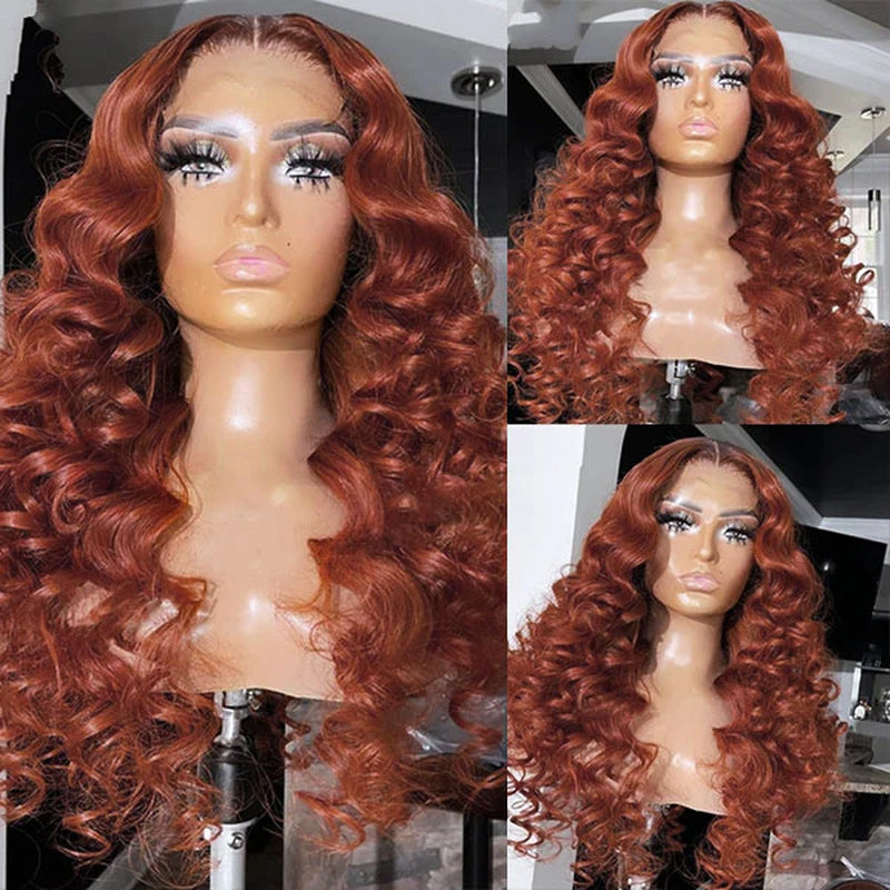 Auburn/Reddish Brown Deep Wave 13X4 HD Transparent Lace Front Wig - 180% Density Human Hair, Colored Wig