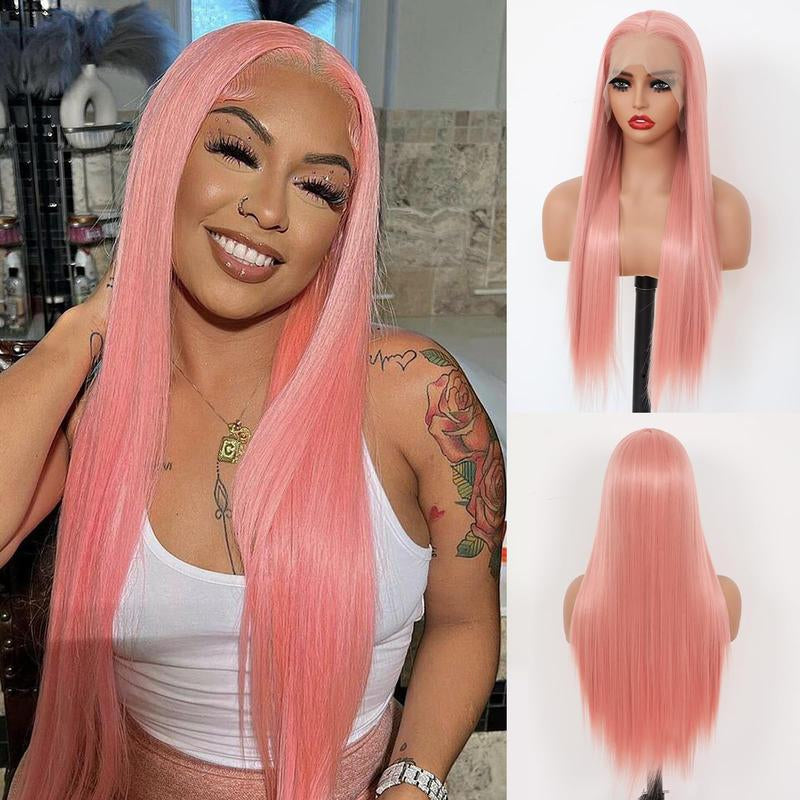 Pink Straight 13x4 HD Transparent Lace Front Wig – 180% Density Human Hair, Colored Wig for Women