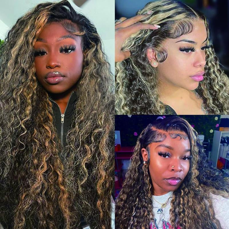 Blonde Balayage on Black Body Wave and Deep Wave 13x6/13x4 HD Transparent Lace Front Wig - 200% Density Human Hair, Colored Wig