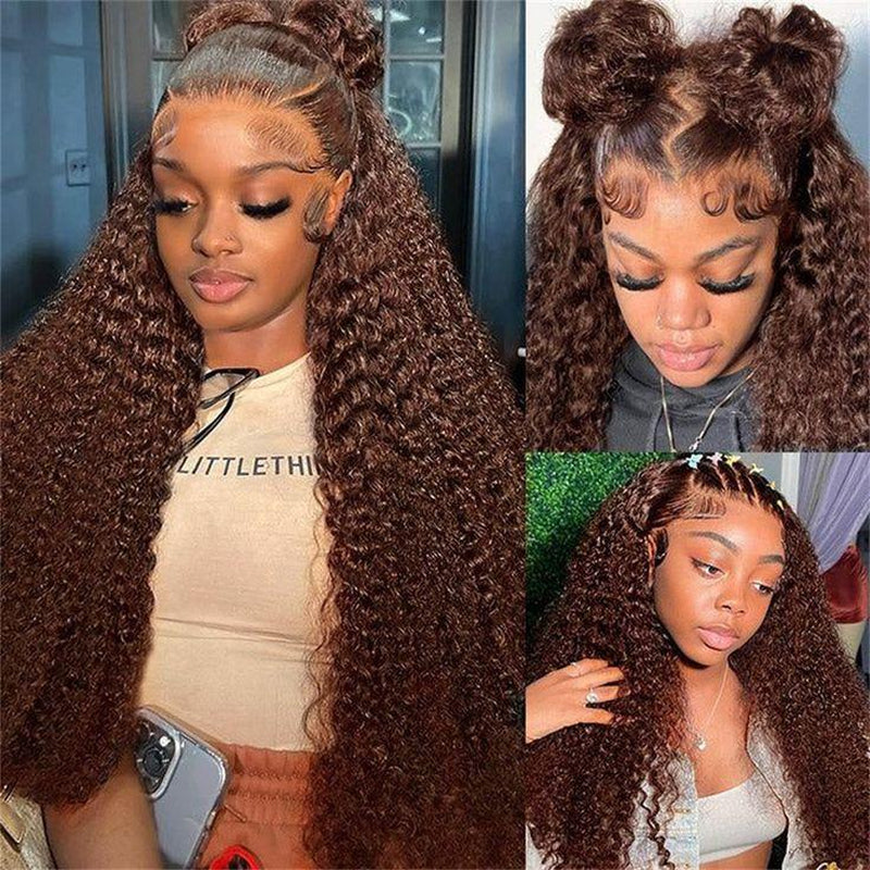 Chocolate Brown Deep Wave 13x4 HD Transparent Lace Front Wig - 180% Density Human Hair, Colored Wig
