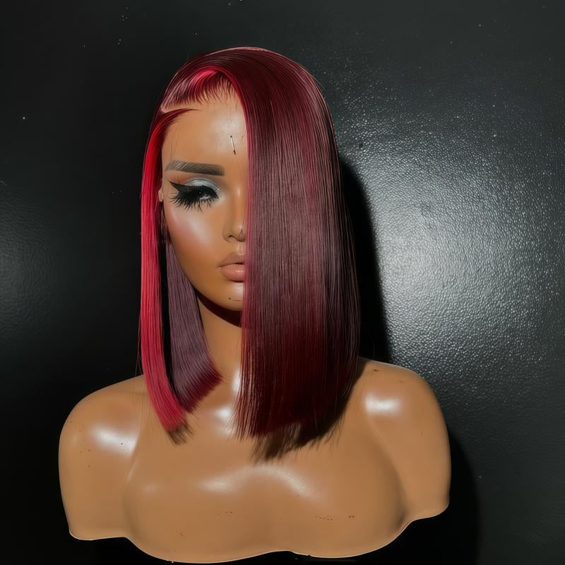 Highlight Red 99J Straight Bob 13x4 HD Transparent Lace Front Wig - 180% Density Human Hair, Colored Wig