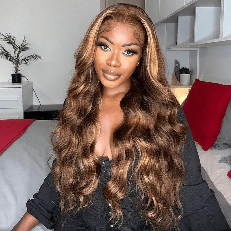 Human Hair Lace Front Wig – 13x6 HD Transparent, P4/27 Highlights – Body Wave - 180% Density