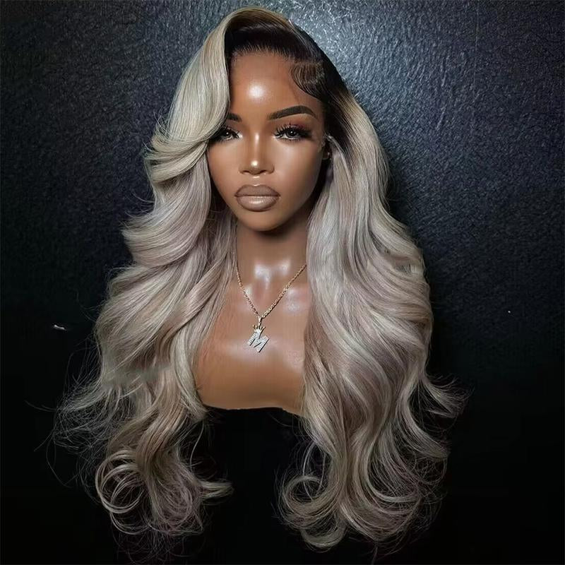 Milk Tea Ombre Ash Blonde Body Wave 13x6 HD Transparent Lace Front Wig - 180% Density Human Hair, Colored Wig