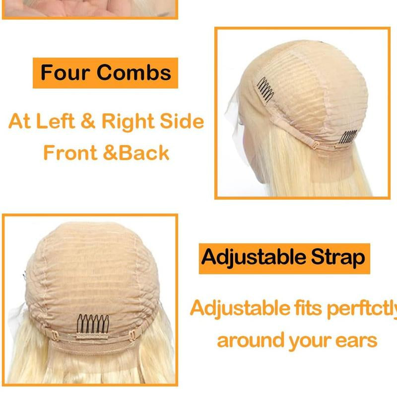 613 Blonde Straight Bob 13x4 HD Transparent Lace Front Wig - 200% Density Human Hair, Colored Wig