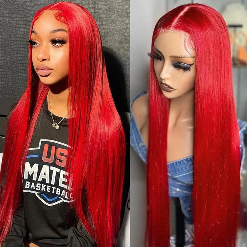 Red Straight and Body Wave 13X6 HD Transparent Lace Front Wig - 180% Density Human Hair, Colored Wig for Women