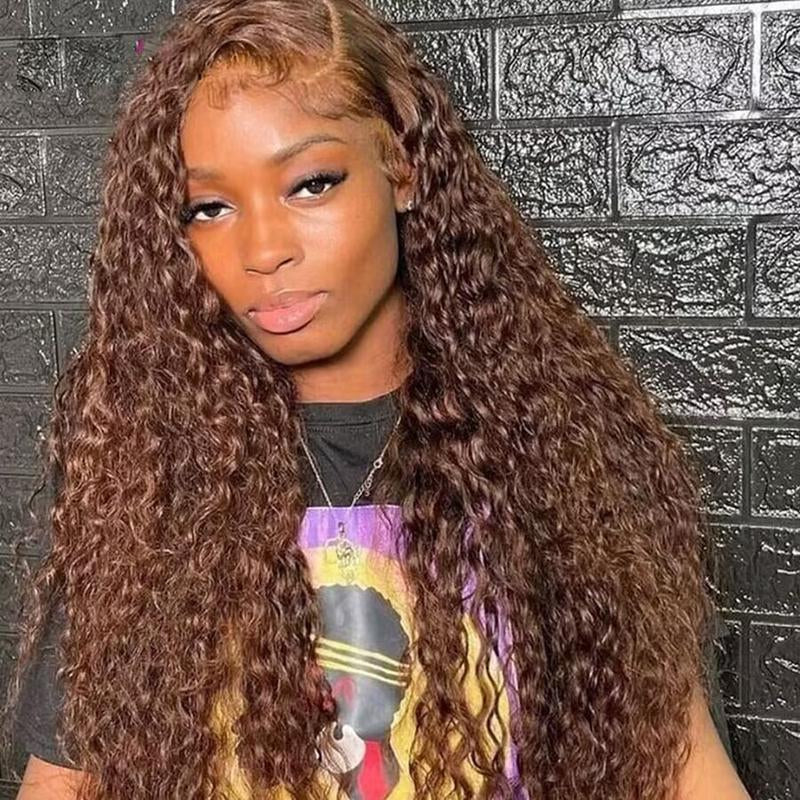 Chocolate Brown Deep Wave 13x4 HD Transparent Lace Front Wig - 180% Density Human Hair, Colored Wig